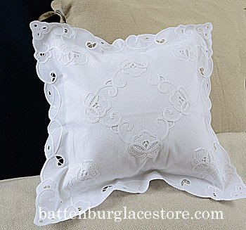 Scalloped Embroidered Baby Pillow 12"x12" Square - Click Image to Close